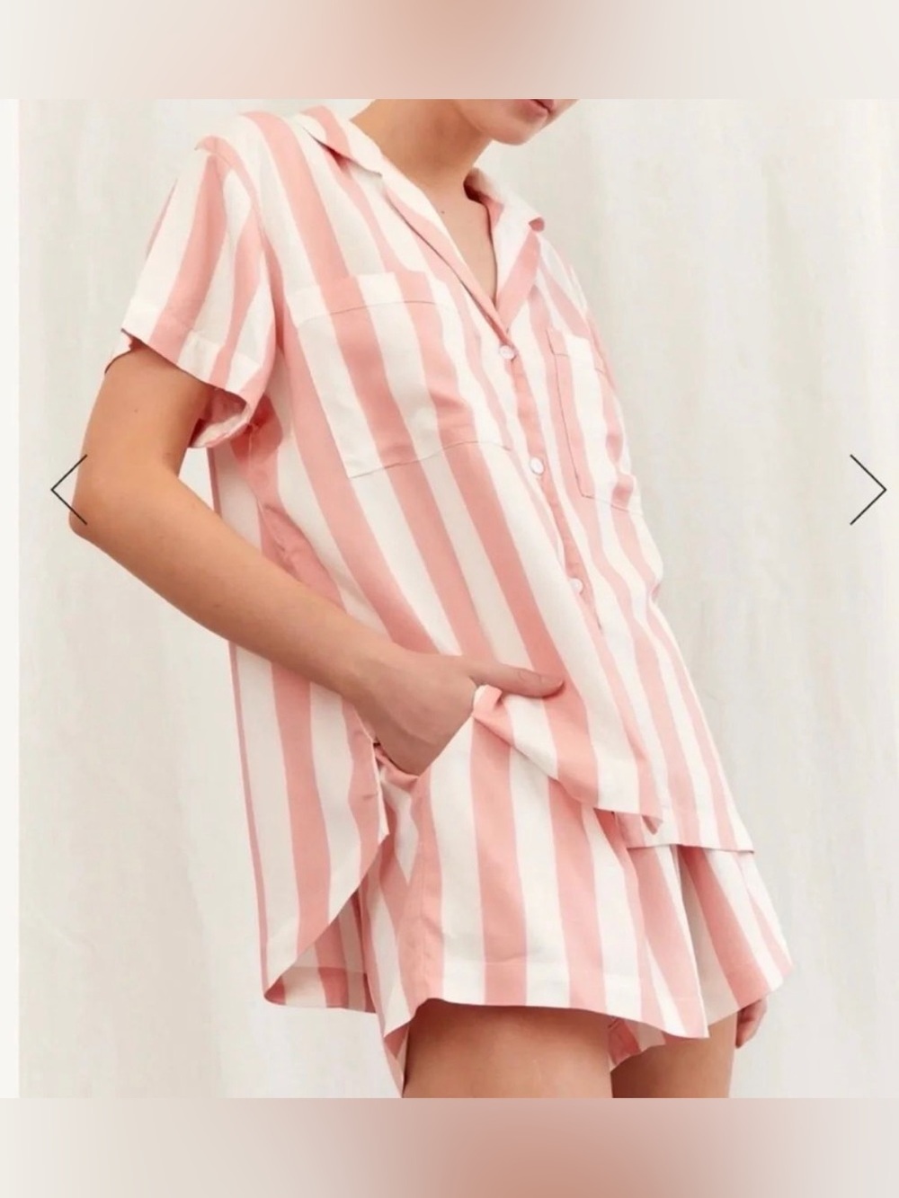 Pink & White Striped Pajama PJ Set Shorts Button Up Size XS NWT
